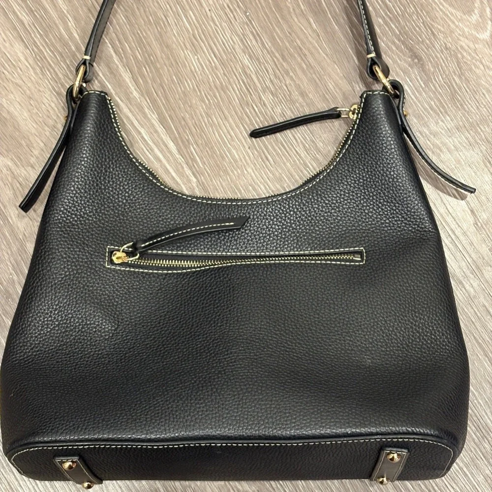 Dooney & Bourke Black Textured Pebble Grain Leather Hobo Shoulder Bag Gold Metal